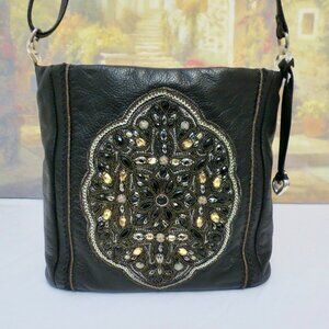 BRIGHTON ANJULINA BEADED SOFT BUCKET HANDBAG CROSSBODY